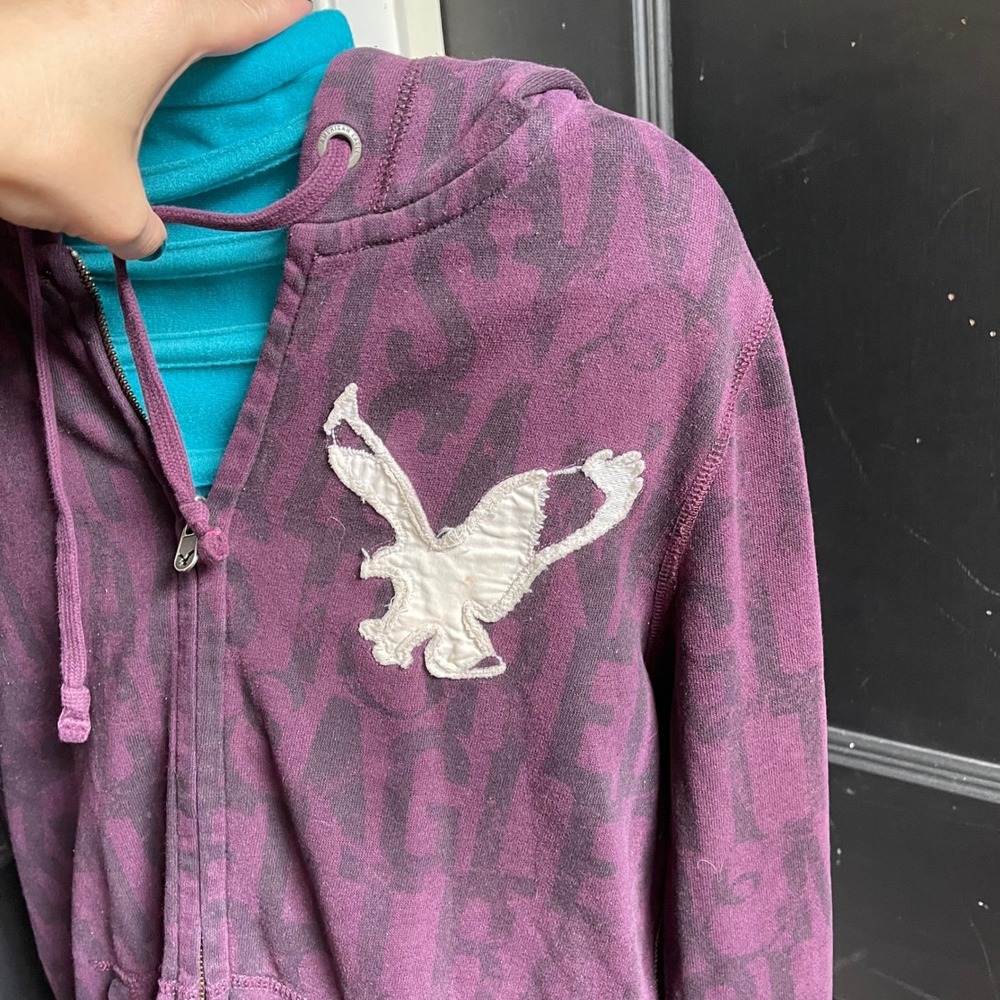 Vintage y2k 2000 Womens Purple American Eagle Logo Full Zip Hoodie Medium - Picture 4 of 12